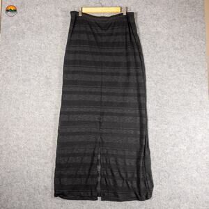 Bobeau A-Line Midi Skirt Black Striped Pull-On Slit Stretch Knit Women's Large